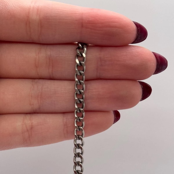 Small Flat Curb Chain by the Foot,Antiqued Pewter Plated,Silver Findings,DIY Jewelry Supplies,Wholesale Cuban Link,Bulk Components,P046-CH
