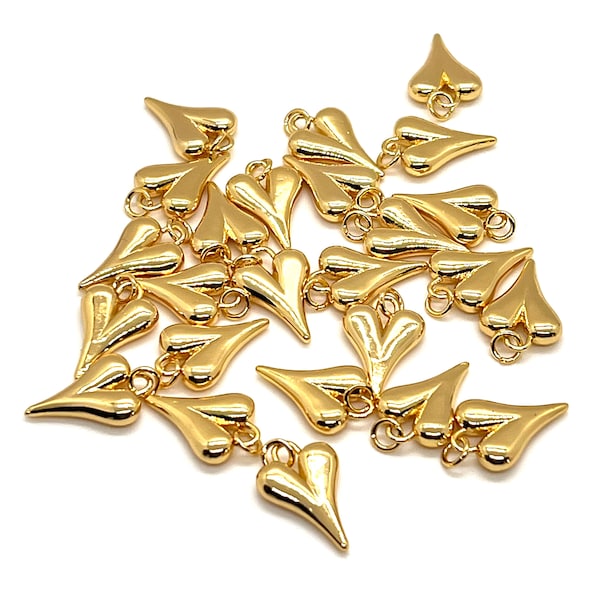 Bulk Wholesale Elongated Puffed Heart Charm, Shiny Real 24k Gold Plated, Heart Pendants, DIY Jewelry Making Supplies, Boho Charms,