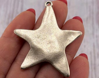 X-Large Rounded Star Pendant, Antiqued Pewter,Artisan Stamping Boho Charm, Galaxy,Made in USA,DIY Jewelry Findings,Boho,Wholesale,PT459
