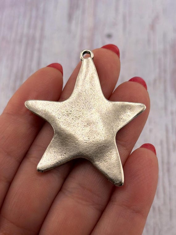 X-Large Rounded Star Pendant, Antiqued Pewter,Artisan Stamping Boho Charm, Galaxy,Made in USA,DIY Jewelry Findings,Boho,Wholesale,PT459