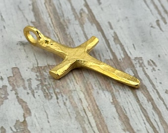 Large Cross Charm, Satin 18k Gold Plated,Yoga Style Gold Findings,DIY Jewelry Making Supplies,Charms,Catholic Medals,Cross Pendant,ST301
