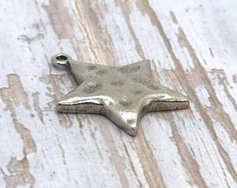 Antiqued Pewter Small Hammered Star Charm Pendant,DIY Jewelry Components,Silver Findings,Boho Chic Accessory,USA Made,Bulk Wholesale,PT368