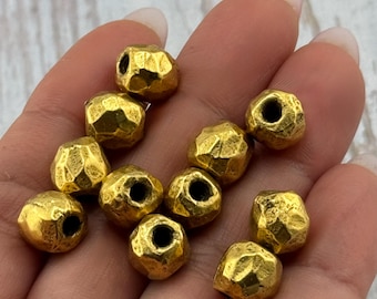 Antiqued Gold Plated Round Artisan Spacer Beads,Lost Wax Casting,Boho Gold Findings, Rustic Metal Bead, Gold Bracelet Components,DIY,AG141