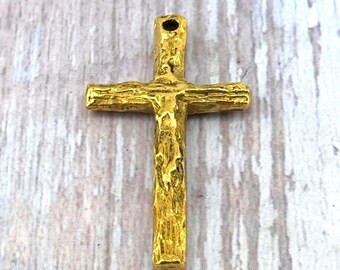 Large Rustic Cross Pendant, Antiqued Gold Plated,Findings,DIY Jewelry Making Supplies,Boho Artisan Charms,Catholic Medals,Wholesale,AG114