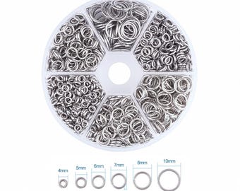 Bulk ~1300 pcs Stainless Steel Jump Rings, 4mm 5mm 6mm 7mm 8mm 10mm, DIY Jewelry Making Supplies, Hypoallergenic Findings, Sampler, SS024