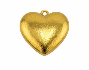 Half-Puffy Boho Heart Charm, Antiqued 18k Gold Plated,Findings,DIY Jewelry Making Supplies, Boho Pendant Findings, Jewelry Components, AG737
