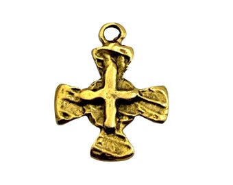 Colgante de cruz desgastado, chapado en oro antiguo, joyería estilo yoga, fornituras boho, medallas católicas, fornituras de plata antigua de estilo vintage, AG075