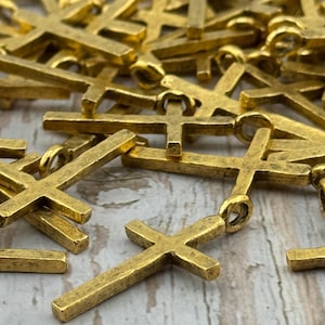 Hammered Cross Charm,Antiqued Gold Plated,Yoga Style Jewelry,Gold Findings,DIY Jewelry Making Supplies,Catholic Medals,Large Cross,AG102