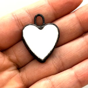 Handmade Porcelain soldered Pendant, Large Heart Charm, Large, Hand painted, DIY Jewelry Supplies, White Heart, Green Heart, Hand Soldered image 5