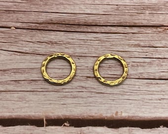 2 Units-16mm Antiqued Gold Hammered Soldered Closed Jump Rings,Real 18K Findings,Connector Circle Link,Interlocking Charms, Linking,AG018