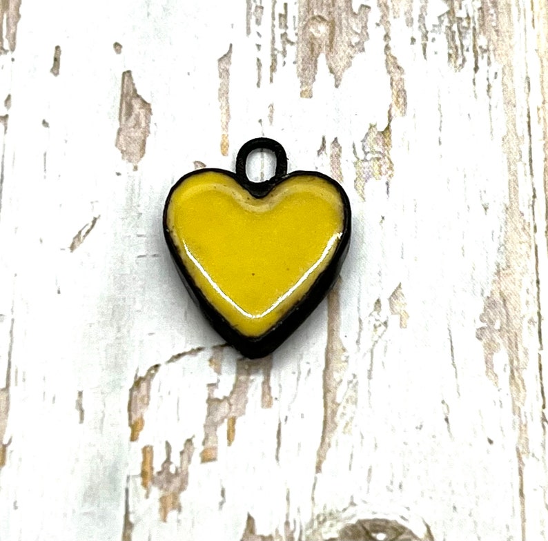 Handmade Porcelain soldered Pendant, Large Heart Charm, Large, Hand painted, DIY Jewelry Supplies, White Heart, Green Heart, Hand Soldered Yellow Heart