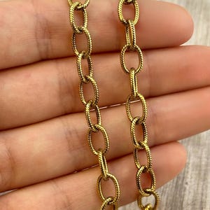 Oval Textured Cable Chain, 9x6mm,DIY Jewelry Making SuppliesAntiqued Gold Plated Findings, Large Chunky Unfinished Chain by the Foot,Boho