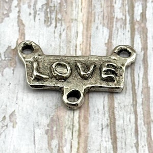 Artisan Love Connector Pendant,Word Charm,Silver Findings,DIY Supplies,Chunky Rustic Pendant,Wholesale,Bulk Charm,DIY Jewelry Supply,PT477