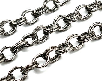 Double Link Antique Silver Cable Chain, Wholesale, Silver Findings,DIY Jewelry Making Supplies,Chunky Boho Chain by the Foot,Bulk Components