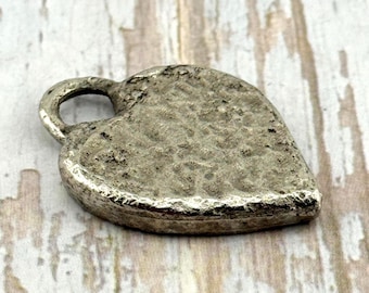 Hammered Chunky Heart Pendant,Antiqued Pewter,Large Statement charm,Boho Findings,Vintage-like,DIY Jewelry Making Supplies,Wholesale,PT450