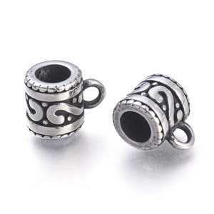 3 Stainless Steel Tube Bails, Loop Bails Beads for Charms, Large Hole, Antique Silver Spacer Ring,DIY Jewelry Making Supplies,Textured Beads