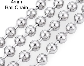 Chaîne à billes de 4 mm, Grande chaîne en acier inoxydable, Apprêts en argent, Chaîne au pied, Fournitures pour bijouterie, Grossiste en gros de chaînes, Bohème