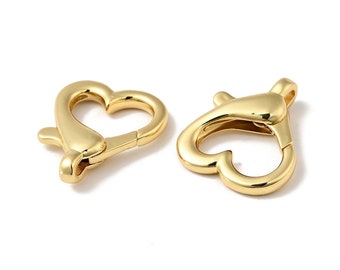 Heart Shaped Lobster Clasps, 1 Inch, 18k Gold Plated, Heart Clasp, Gold Findings, Clasp for Chains, Large Lobster Claw, Shiny Findings,SY002