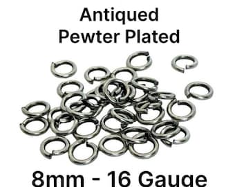 8mm-16 Gauge Antiqued Pewter Plated Jump Rings,Silver Findings,Links,Connectors,DIY Jewelry Making,Strong JumpRings,Bulk Components,P038-JR