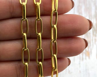 Long Link Chain,Satin Gold Plated Findings,DIY Jewelry Making Supplies,Paperclip Chain by the Foot,Statement,Large Gold Bulk Chains,S069-CH