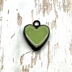 Handmade Porcelain soldered Pendant, Large Heart Charm, Large, Hand painted, DIY Jewelry Supplies, White Heart, Green Heart, Hand Soldered Sage Green Heart