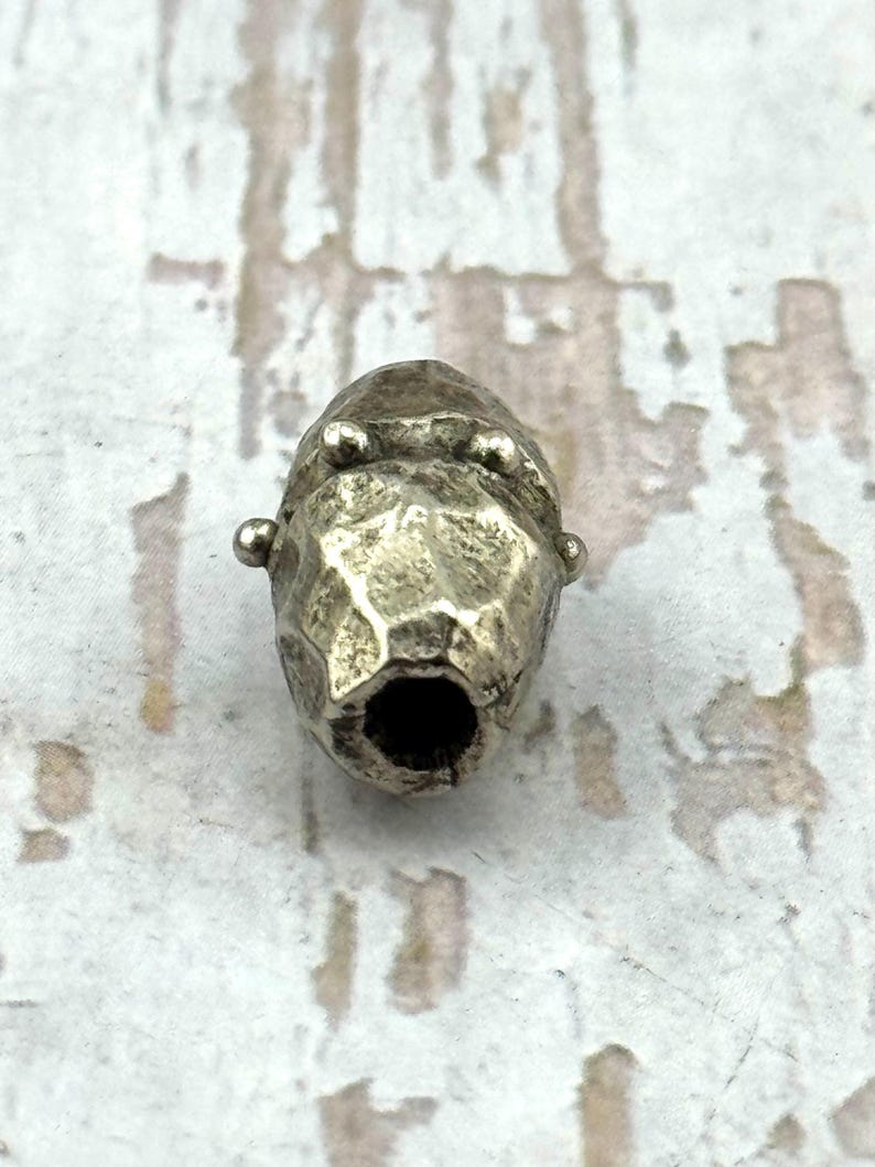 Large Artisan Oval Dotted Barrel Spacer Beads, Antiqued Pewter Boho Findings, Hammered Metal Beads,Rustic Organic Components,Silver,PT500 image 3
