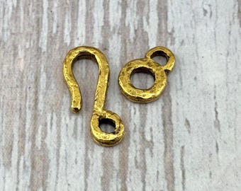 Rustic Artisan Hook and Eye Hammered Clasp,Antiqued 18K Gold Plated,Gold Findings,Clasp for DIY Jewelry Making,USA Wholesale,AG167