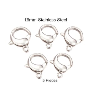 16mm- 5 Lobster Claw Clasps,  304 Stainless Steel, Heavy-duty, Antique Silver Clasp, Bulk Findings, DIY Jewelry Making, Large Clasp, SS066