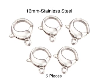 16mm- 5 Lobster Claw Clasps,  304 Stainless Steel, Heavy-duty, Antique Silver Clasp, Bulk Findings, DIY Jewelry Making, Large Clasp, SS066