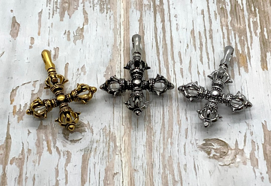 Large Chunky Cross Pendant Antique Gold Charm Large Hole Etsy