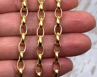 Satin Gold Plated Oval Smooth Rolo Chain, Belcher Chain, Gold Findings, DIY Jewelry Supplies, Chunky Chain by the Foot, Bulk, S078-CH