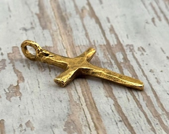 Large Cross Charm,Antiqued Gold Plated,Yoga Style Gold Findings,DIY Jewelry Making Supplies,Catholic Medals,Cross Pendant,Wholesale,AG121