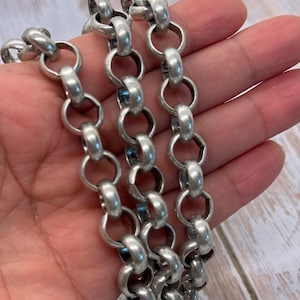 Large 11mm Rolo Belcher Chain, Antiqued Silver Plated Findings, Silver Jewelry Making Supplies, Chain by the Foot,Vintage Style Chunky Chain