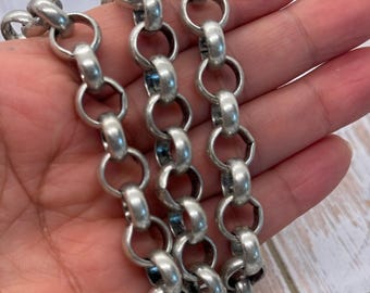 Large 11mm Rolo Belcher Chain,Antiqued Silver Plated Findings,Silver Jewelry Making Supplies,Chain by the Foot,Vintage Style Chain,P023-CH