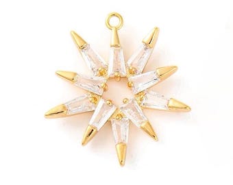 Large Pointed Star Pendant, 18K Gold Evening Star, DIY Jewelry Making Supplies,Gold Findings,Cubic Zirconia Crystal Gems,Charms,SY009