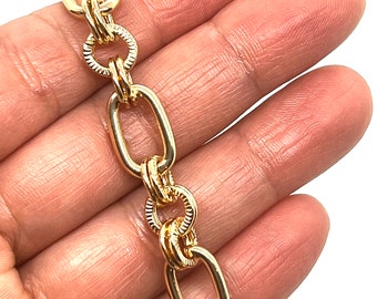 Large Chunky 18k Gold Plated Textured Chain,  Shiny Gold Findings, DIY Jewelry Making Supplies, Chunky Chain by the Foot, Wholesale Bulk