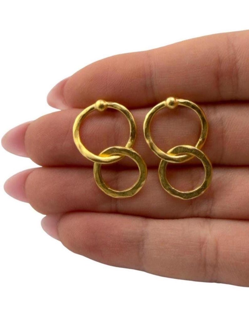 Dangling Interlocking Double Ring Earrings, Satin 18k Gold Plated,DIY Jewelry,Statement Boho Accessory, Findings, Post Earrings, ST720 bild 1
