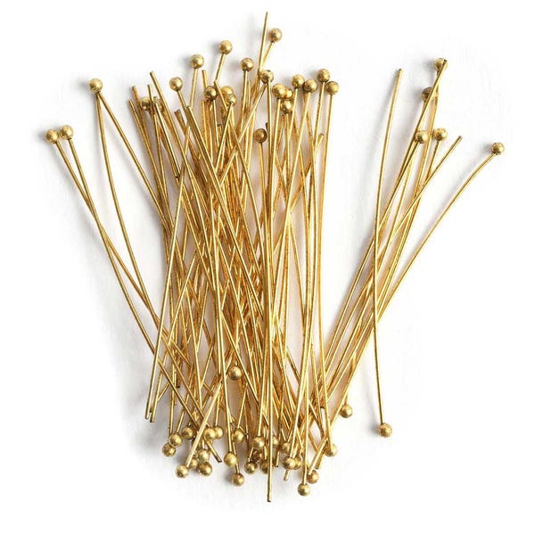 Ball Head Pins,Satin 18K Gold Plated,50mm,Strong 20 gauge,Findings,DIY Jewelry Making Supplies,50 Pieces, Ball Tip Long Pin,USA Made,ST354
