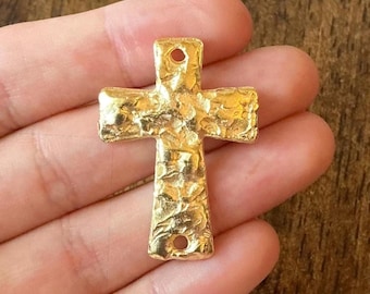 Large Cross Connector, Satin 18k Gold Plated Pendant,DIY Jewelry Making Supplies, Wholesale Charms,Jewelry Findings,Made in the USA,ST333