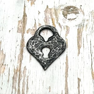 Soldered Hammered LockHeart Charm, Handmade Pendant, Antique Oxidized Silver Heart, Padlock, DIY Jewelry Making Supplies, Silver Findings