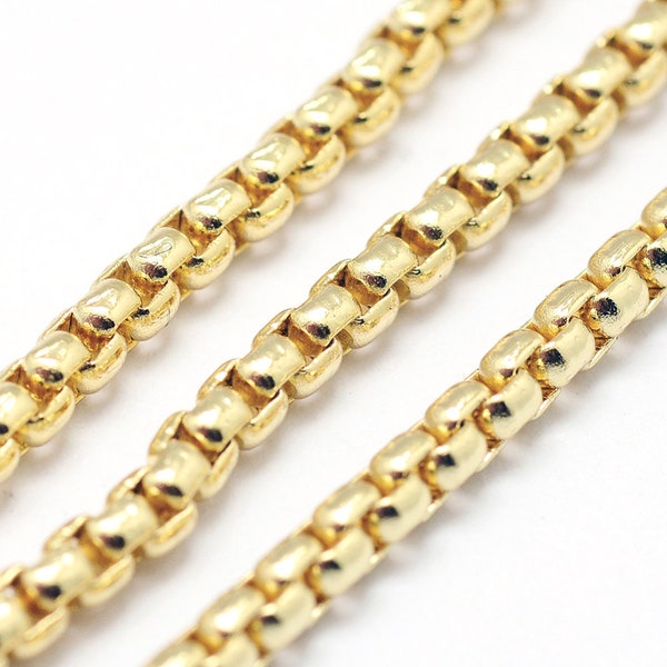 2.5mm Box Chain, Real 18k Plated Round Venetian Chain, Gold Dainty Findings,Minimalist,Box chain, Jewelry Making Supplies, Gold DIY Findings