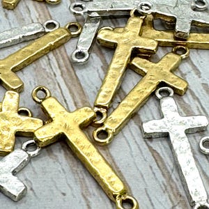 CLOSEOUT! Hammered Cross Charm, 24k plated Gold, Yoga Style Jewelry,Antique Gold Findings,Jewelry Making Supplies, Charms, Catholic Medals