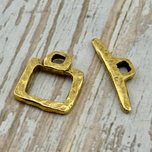 Small Square Toggle Clasp,Antiqued Real 18k Gold Plated,DIY Jewelry Making Supplies,Organic Silver Findings,Made in USA,Wholesale Bulk Clasp