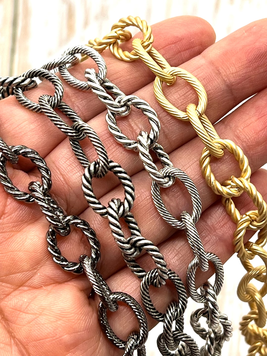 Chunky Large Triple Cable Chain, 15x9mm Oval Chain, Mixed Links, Matte