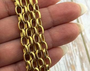 Hammered Oval Rolo Chain, Antiqued Gold Plated Belcher Chain, Gold Findings, DIY Jewelry Making Supplies, Chunky Chain by the Foot, G118-CH