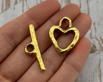 Cierre de palanca grande en forma de corazón, chapado en oro de 18k envejecido, cierre de palanca, suministros para la fabricación de joyas DIY, componentes orgánicos, hecho en EE. UU., venta al por mayor, AG123
