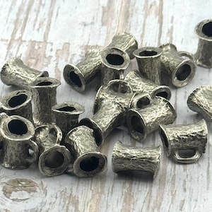 Large Hammered Tube Bail Bead Charm Holder,Loop Bails for Charms,Antiqued Pewter Spacer Ring,DIY Jewelry Making Supply, Silver Connector