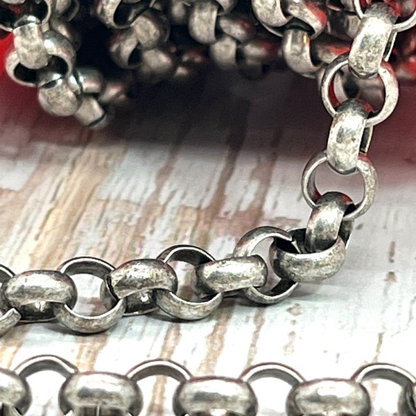 7mm Antique Silver Rolo Chain, High Quality, Belcher Chain, Hypoallergenic, Findings, Jewelry Making Supplies,Small Chain for Bracelets,DIY