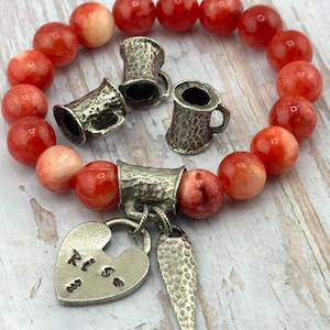 Large Hammered Tube Bail Bead Charm Holder,Loop Bails for Charms,Antiqued Pewter Spacer Ring,DIY Jewelry Making,Silver Connector,PT510