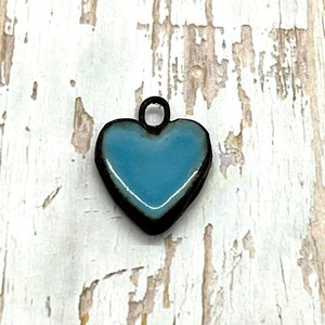 Handmade Porcelain soldered Pendant, Large Heart Charm, Large, Hand painted, DIY Jewelry Supplies, White Heart, Green Heart, Hand Soldered Azure